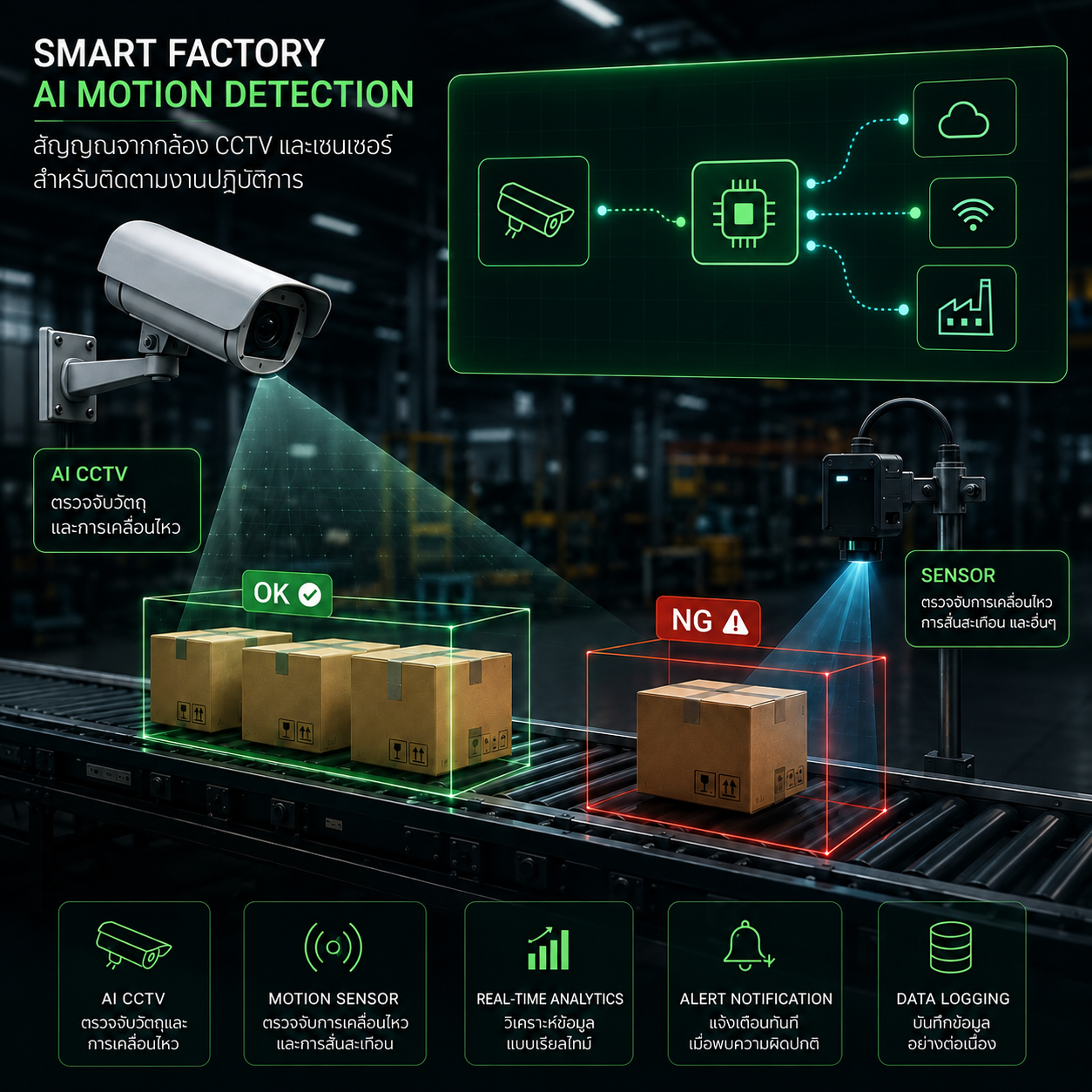 Motion and defect detection on a production line